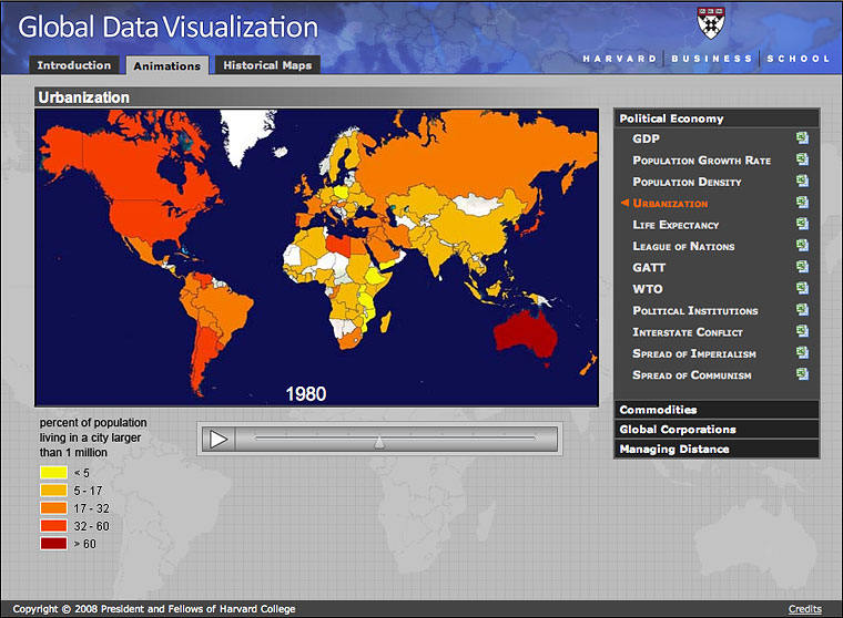 Screenshot of the Flash-driven data visualization over time map