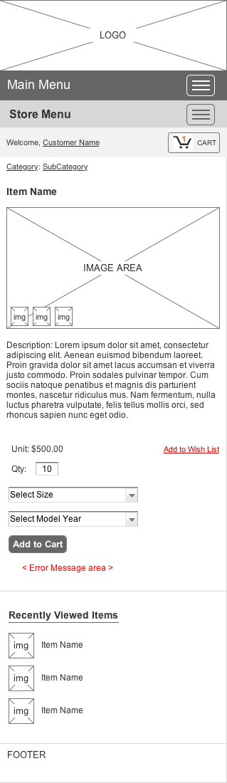 Store Mobile wireframe